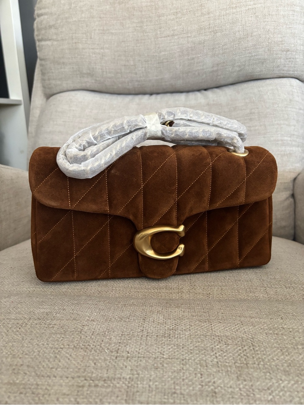 NWTs Coach Quilted Tabby Shoulder Bag 26 in Suede Brown